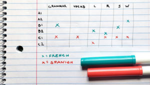 An example of what your final French language levels self-audit chart should look like