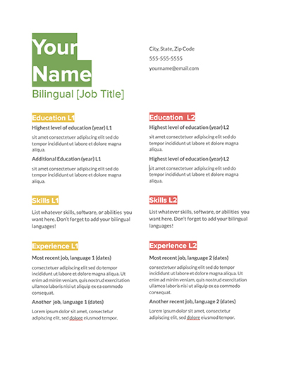 Bilingual Resume (Examples, Tips, Templates) - Relearn A Language